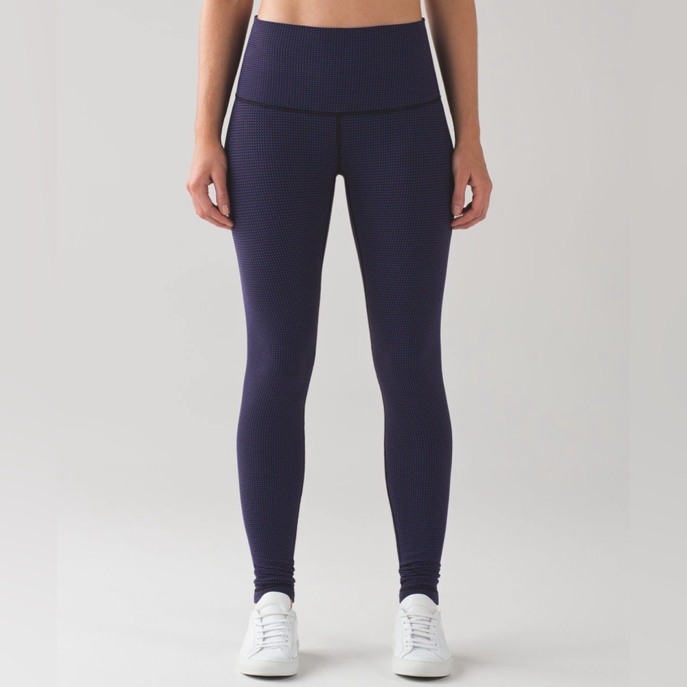 Lululemon Wunder Under High Waisted Leggings Check Black Cerulean Size 2